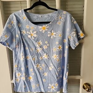 ❤️ Floral Blue BoHo Women's Top. Sz L